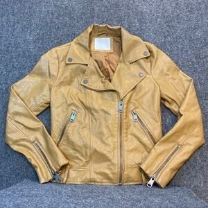 ELODIE Womens Tan Faux Leather Motorcycle Jacket Biker Coat Vegan Size Small